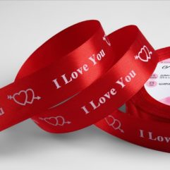 Лента атласная «I Love You», 25 мм × 23 ± 1 м, цвет красный