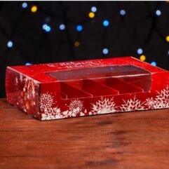 Коробка складная, под 5 эклеров «Снежинки», 25,2 х 15 х 6,6 см